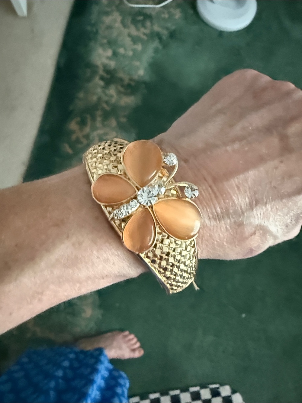 Gold-Tone Flower Bracelet with Peach Enamel Petals